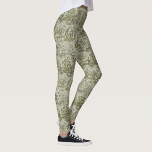 Elegante  olijfgroene toile de jouy leggings