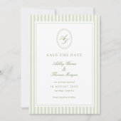 Elegante olijfgroene trouw  save the date (Voorkant)