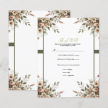 Elegante Olijfgroene & Witte Bloemige Hoek RSVP