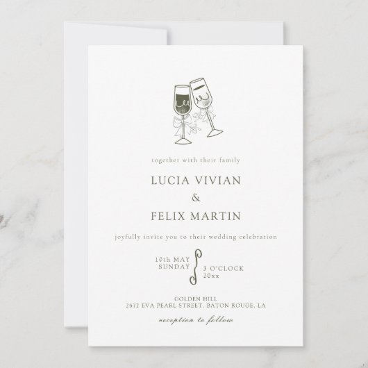 Elegante Olijfhout Groene bruiloft Kaart (Voorkant)