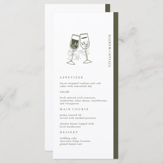 Elegante Olijfhout Groene bruiloft Menu (Voorkant / Achterkant)