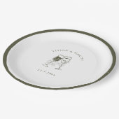 Elegante Olijfhout Groene bruiloft Papieren Bordje (Gekanteld)