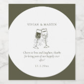 Elegante Olijfhout Groene bruiloft Wijn Etiket (Enkel label)