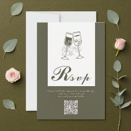 Elegante olijfhouten groene QR-code bruiloft RSVP Kaartje