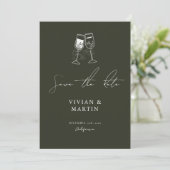 Elegante olijfhouten groene Save The Date Kaart (Staand voorkant)