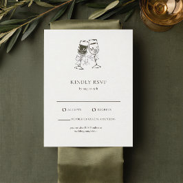 Elegante olijfhouten groene trouw-RSVP kaart