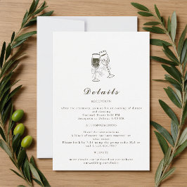 Elegante olijfhouten groene trouwdetails kaart
