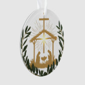 Elegante olijfkrans Kerststal Kruis Acryl Ornament (voorkant)