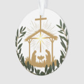 Elegante olijfkrans Kerststal Kruis Acryl Ornament (voorkant)