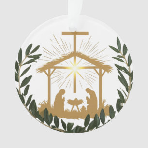 Elegante olijfkrans Kerststal Kruis Acryl Ornament