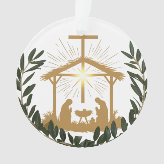 Elegante olijfkrans Kerststal Kruis Acryl Ornament (voorkant)