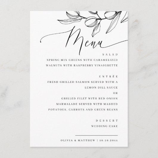 Elegante Olijfschrift bruiloft | italiaanse botani Menu (Voorkant)