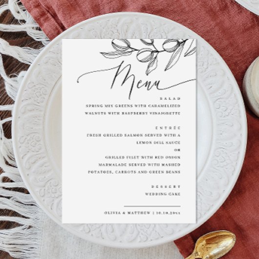 Elegante Olijfschrift bruiloft | italiaanse botani Menu