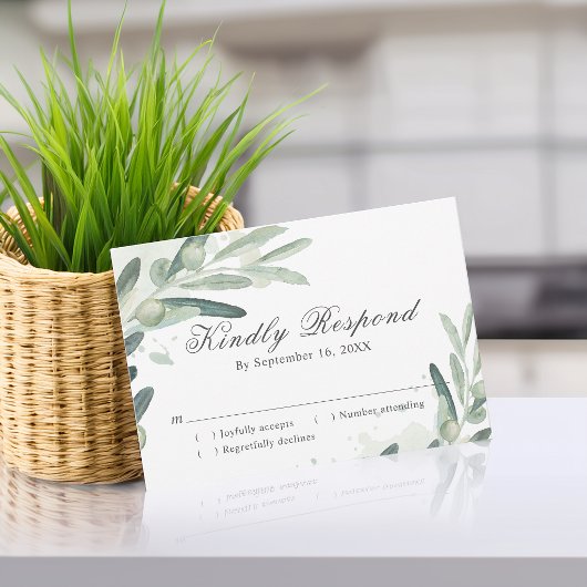 Elegante Olijftak Bruiloft RSVP Kaartje