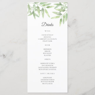 Elegante olijftak. Eenvoudige bruiloft Bar Menu