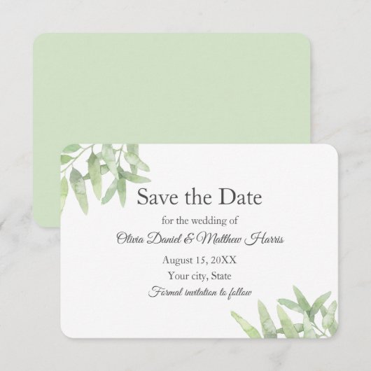 Elegante olijftak. Eenvoudige bruiloft Save the Da RSVP Kaartje (Voorkant / Achterkant)