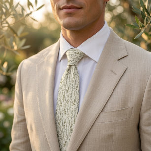 Elegante Olijftak & Eucalyptus Bruiloft Stropdas