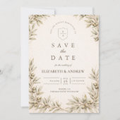 Elegante Olijftak Groene Huwelijk Save The Date (Voorkant)