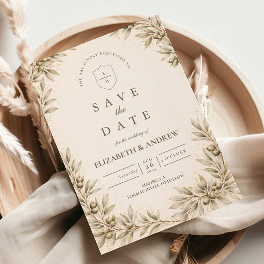 Elegante Olijftak Groene Huwelijk Save The Date
