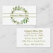 Elegante olijftak krans olijfolie visitekaartje (Voorkant / Achterkant)