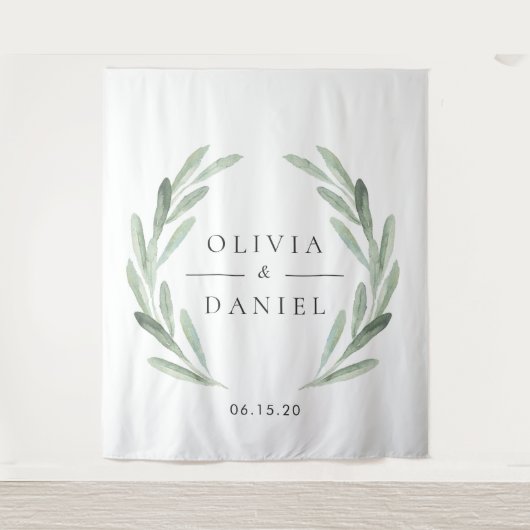 Elegante Olijftak Krans Trouw Achtergrond Wandkleed (Voorkant)