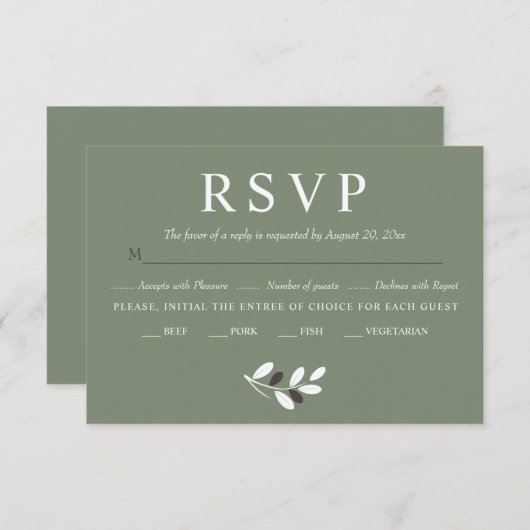 Elegante olijftak Mediterrane charme bruiloft RSVP Kaartje (Voorkant / Achterkant)