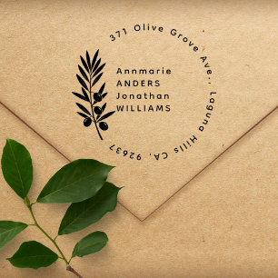 Elegante Olijftak Twee Namen Retouradres Rubberstempel
