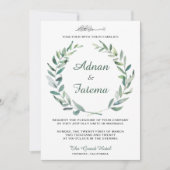 Elegante Olijftak Waterverf Islamitische bruiloft Kaart (Voorkant)