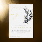Elegante Olijftak Wit en Gouden Huwelijk Folie Uitnodiging