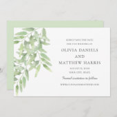 Elegante Olijftakken. Botanische simpele bruiloft Save The Date (Voorkant / Achterkant)