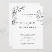 Elegante olijftakken. Eenvoudig zwart wit Bruiloft Kaart (Voorkant / Achterkant)