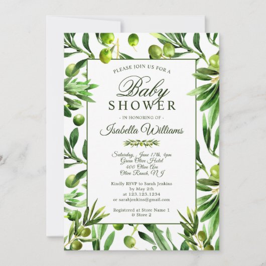 Elegante Olive Boho Garden Baby shower Uitnodiging (Voorkant)