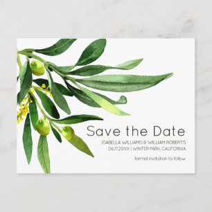 Elegante Olive Boho Garden Save the Date Bruiloft Aankondigingskaart