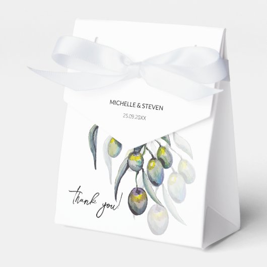Elegante Olive Branch Waterverf Art Bedankdoosjes (Voorkant Zijde)