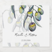 Elegante Olive Branch Waterverf gepersonaliseerd Likeurfles Etiket (Enkel label)