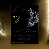 Elegante Olive Branch Zwart en Gouden Bruiloft Folie Uitnodiging