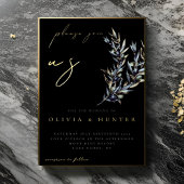 Elegante Olive Branch Zwart en Gouden Bruiloft Folie Uitnodiging
