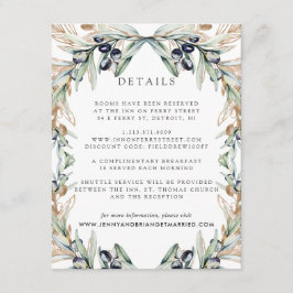 Elegante Olive Grove Boho Bruiloft Gast Details Informatiekaartje