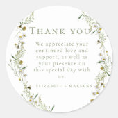 Elegante Olive Wildflower bruiloft Dank u Ronde Sticker (Voorkant)