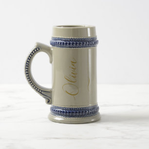 Elegante Olivia Gold Script Monogram Keramische St Bierpul