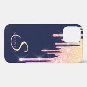 Elegante Ombre Glitter Drips, Marineblauw Case-Mate iPhone Case (Achterkant (horizontaal))