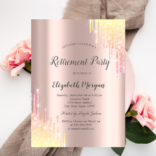 Elegante ombre glitter druppels roze goud pensioen kaart
