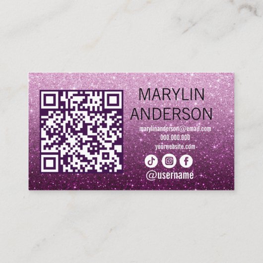 Elegante Ombre Glitter Lash-technicus met QR-code Visitekaartje (Achterkant)