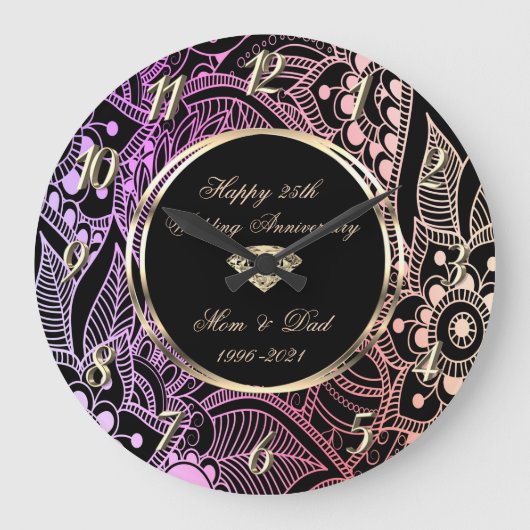 Elegante Ombre Mandala 25e trouwdag Grote Klok (Voorkant)