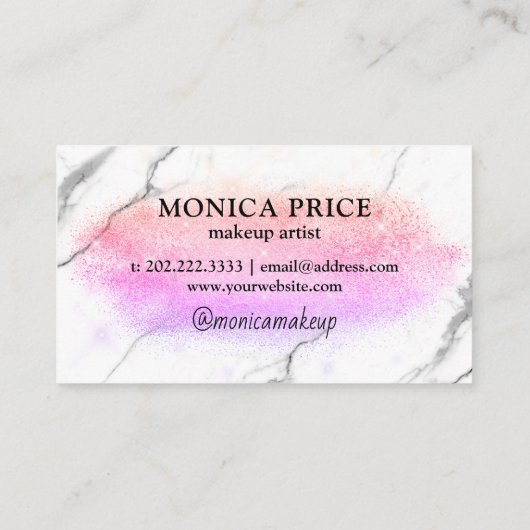 Elegante ombre paarse glitter marmeren make-up & h visitekaartje (Achterkant)