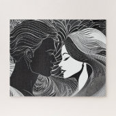 Elegante omhelzing: zwart & wit liefdesverhaal legpuzzel (Horizontaal)
