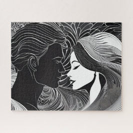 Elegante omhelzing: zwart & wit liefdesverhaal legpuzzel