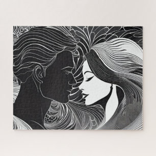 Elegante omhelzing: zwart & wit liefdesverhaal legpuzzel
