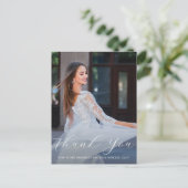 Elegante One Photo Quinceanera Blauw Bloemen Scrip Briefkaart (Staand voorkant)