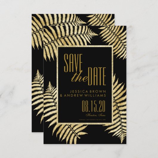 Elegante onechte goudbladvaren Save The Date Kaart (Voorkant / Achterkant)
